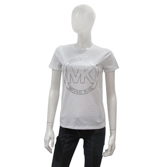 Michale Kors Women’s Silver Logo Cotton White Short Sleeve T-Shirt/Tee | NEW/NWT - Picture 6 of 10
